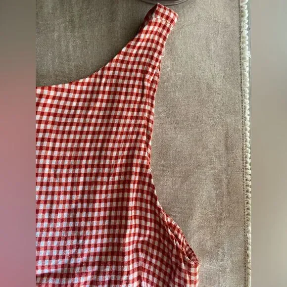 Reformation Rosemond Mini Dress Strawberry Check Cut Out Sz 12 - Picture 8 of 14